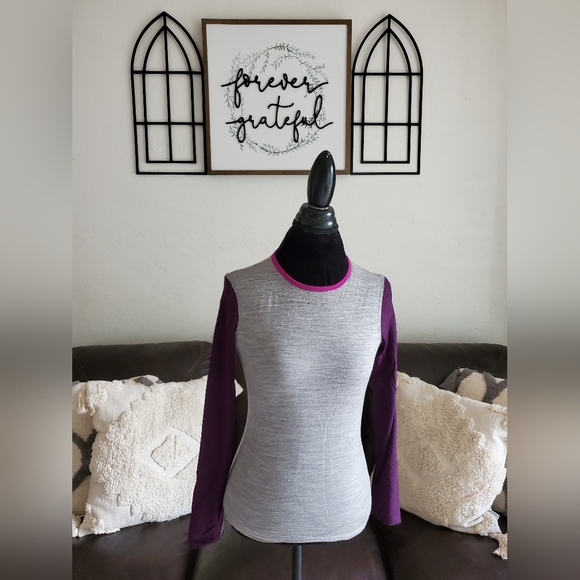 Icebreaker 100% Merino Wool Gray & Purple Long Sleeve Shirt Size S Outdoor Boho - Picture 7 of 10